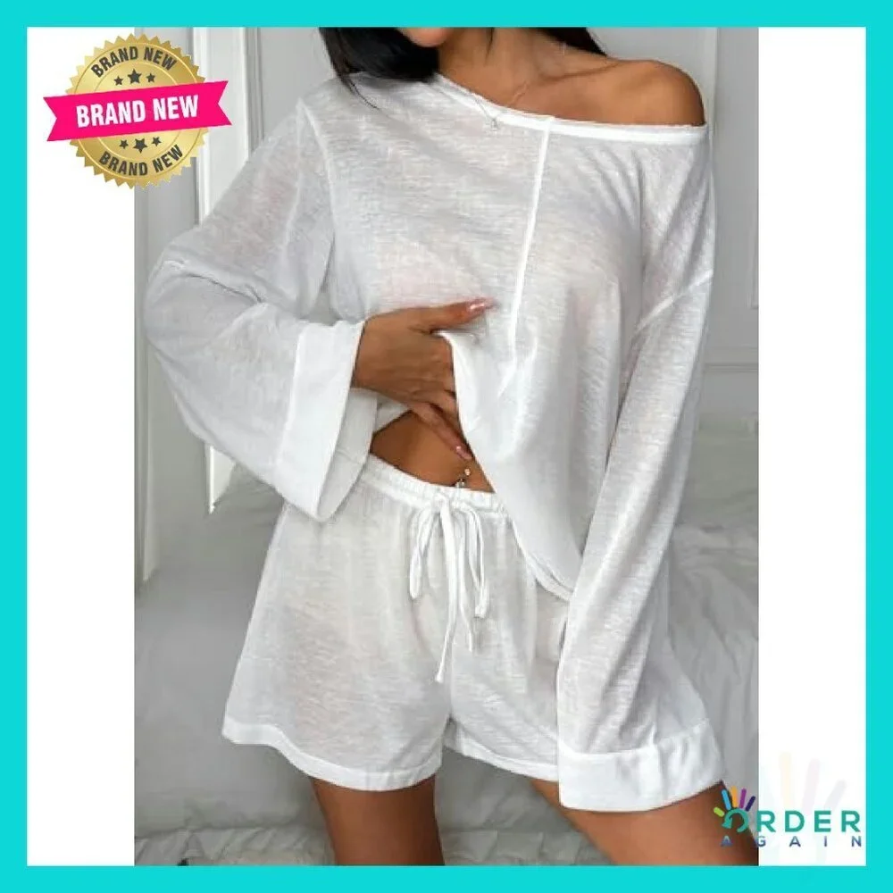 Sheer Mesh Pajama Set Long Sleeve Oversized Chic Lounge Sleepwear Y2K